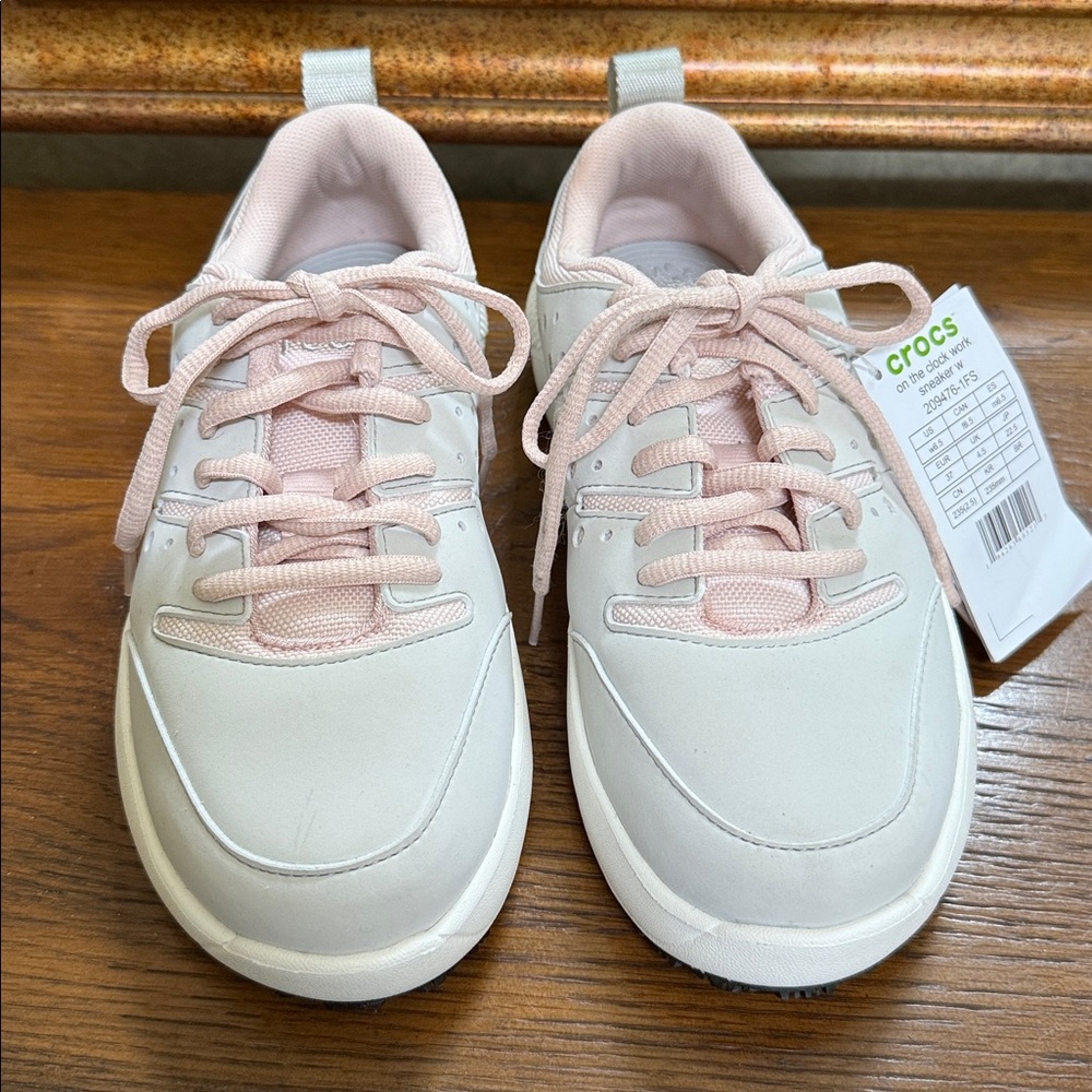 CROCS On the clock-work/casual pale pink & light grey lace-up sneakers. Size 6.5 - Picture 5 of 16